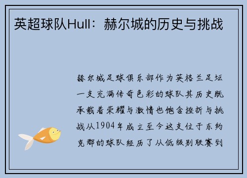 英超球队Hull：赫尔城的历史与挑战