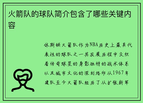 火箭队的球队简介包含了哪些关键内容